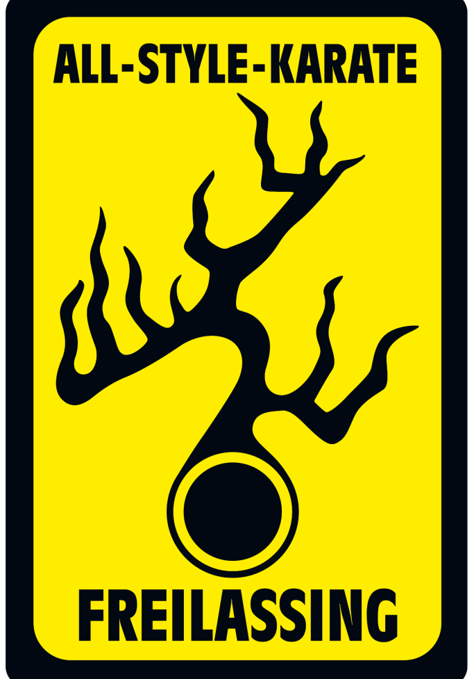 Schwarzes Logo mit stilisiertem Baum und der Aufschrift "ALL-STYLE-KARATE FREILASSING".